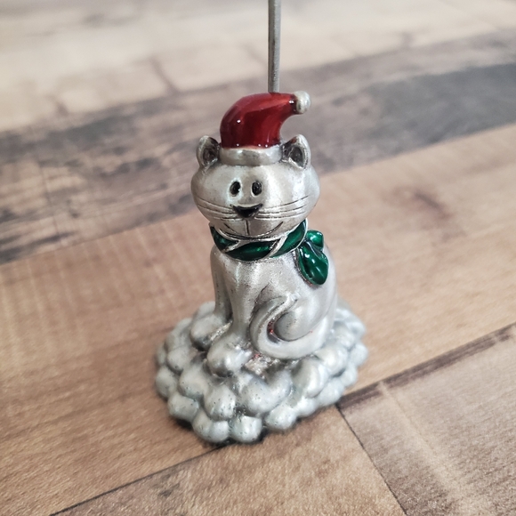 Pewter silver cat kitten place card picture holder Christmas santa cat and fish - Picture 7 of 14
